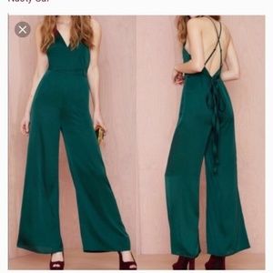Nasty Gal Satin Green Jumpsuit